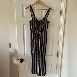 Love, Fire Black Yellow and White Pinstripe Jumpsuit